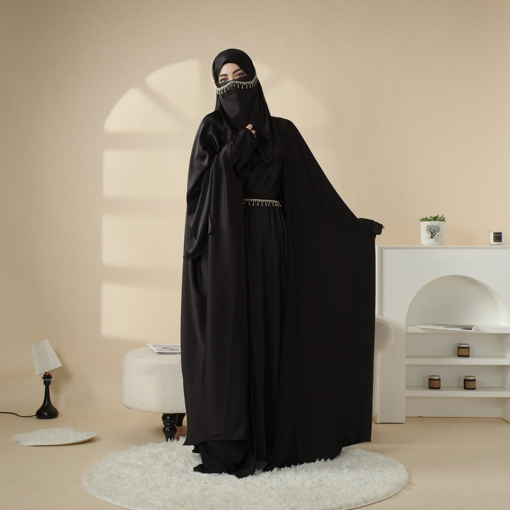 5-Piece Set Butterfly Abaya With Niqab, Loose Full Cover Satin Abaya (MOA019)
