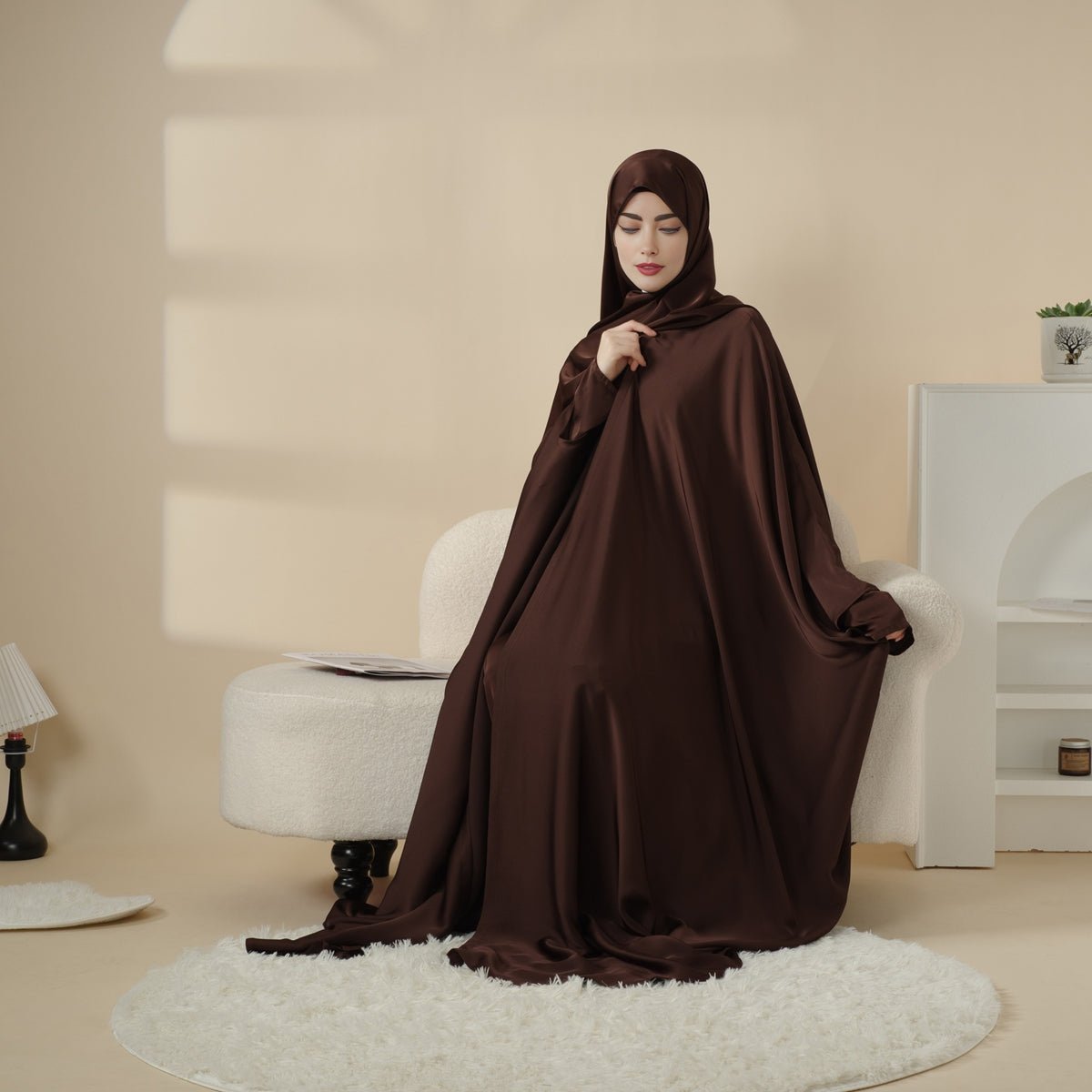 5-Piece Set Butterfly Abaya With Niqab, Loose Full Cover Satin Abaya (MOA019)