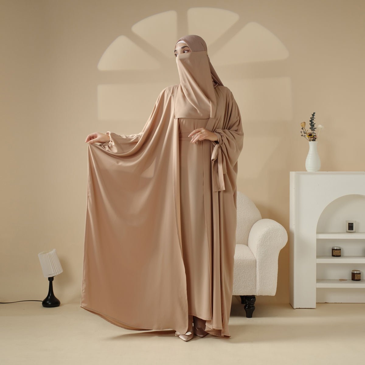 5-Piece Set Farasha Abaya, Premium Farasha Textured Open Abaya (MOA095)