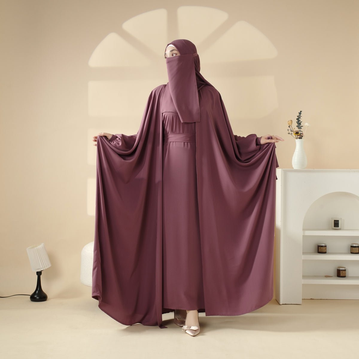 5-Piece Set Farasha Abaya, Premium Farasha Textured Open Abaya (MOA095)