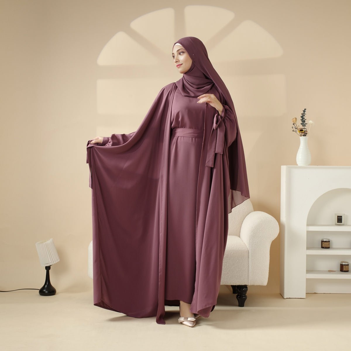 5-Piece Set Farasha Abaya, Premium Farasha Textured Open Abaya (MOA095)