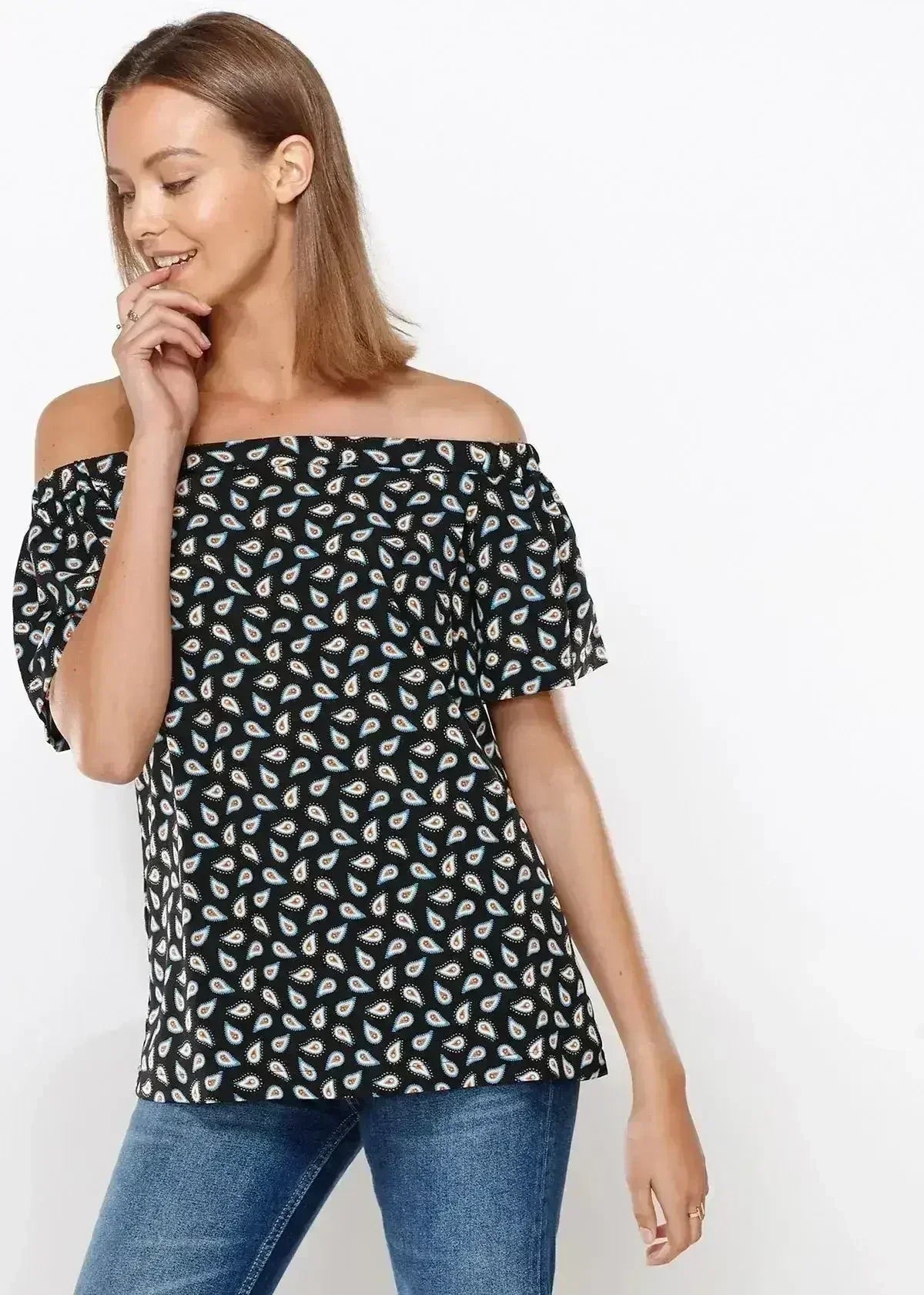 Women's Off Shoulder Top In Black Blue Avocado | Femstylo