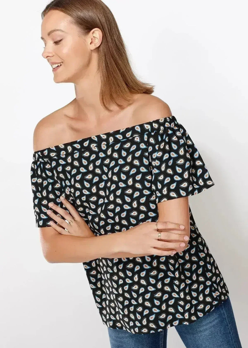 Women's Off Shoulder Top In Black Blue Avocado | Femstylo