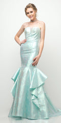 Cinderella Divine A5033 Strapless Jacquard Layered Mermaid Gown V-Neckline