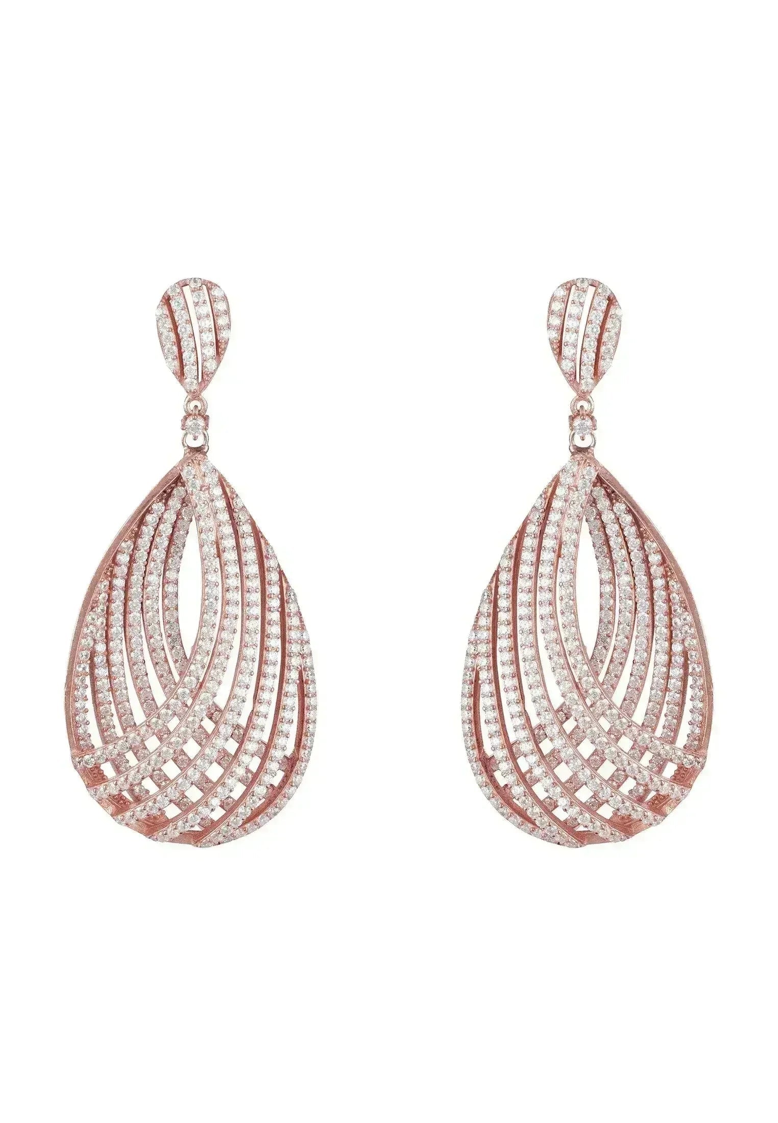 Vortex Teardrop Rose Gold Earrings | Bridal Statement Jewelry -femstylo