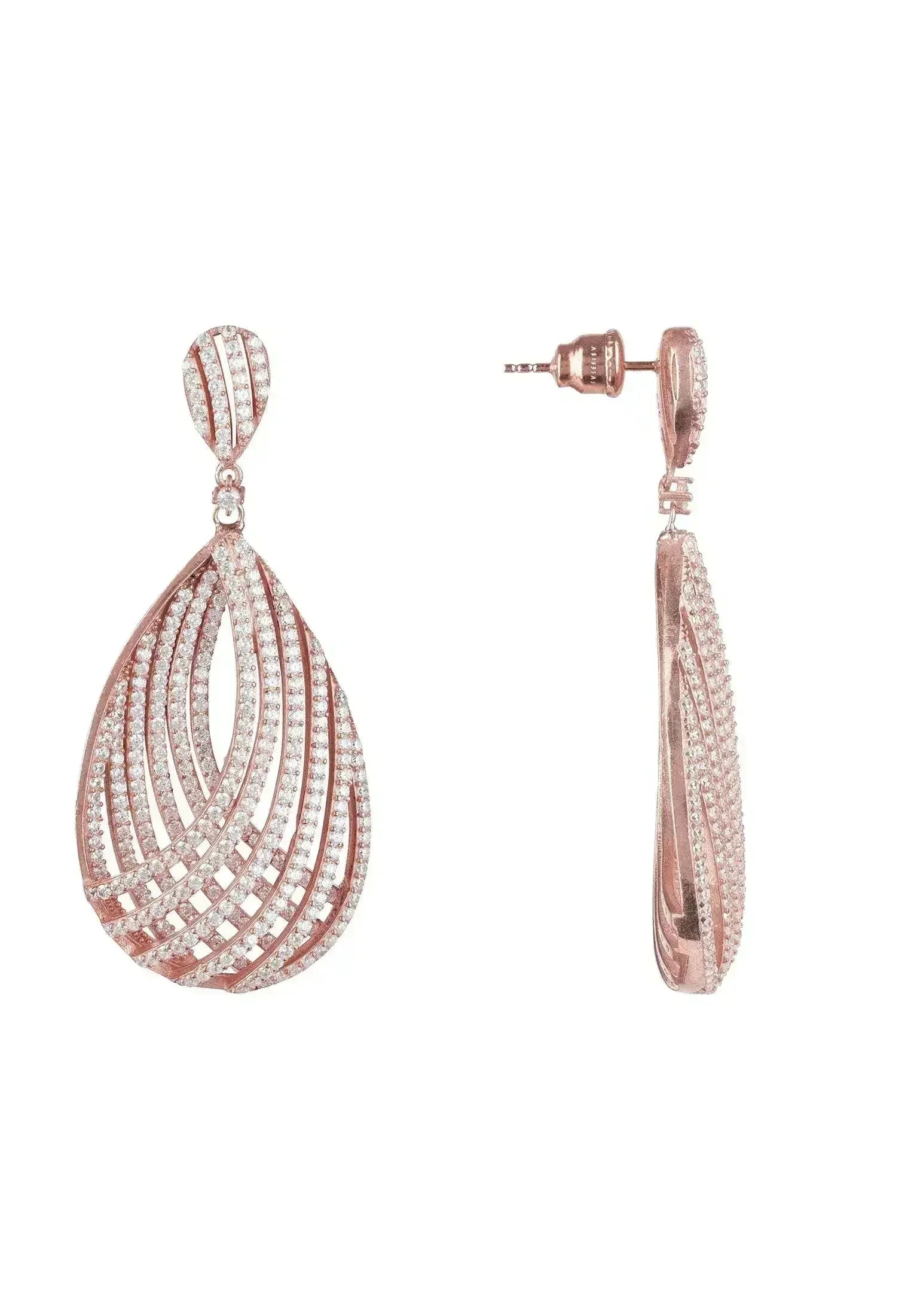 Vortex Teardrop Rose Gold Earrings | Bridal Statement Jewelry -femstylo