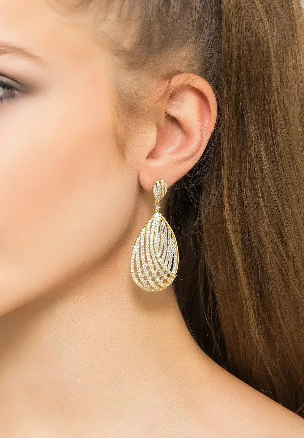 Vortex Teardrop Rose Gold Earrings | Bridal Statement Jewelry -femstylo