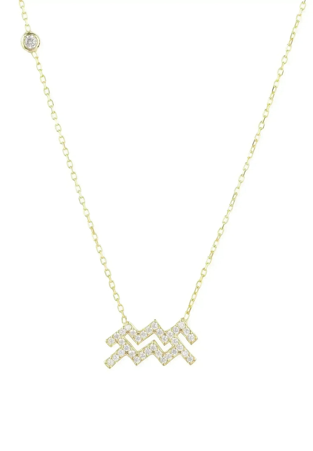 Aquarius Zodiac Necklace - 22K Gold Plated Sterling Silver Pendant | Femstylo