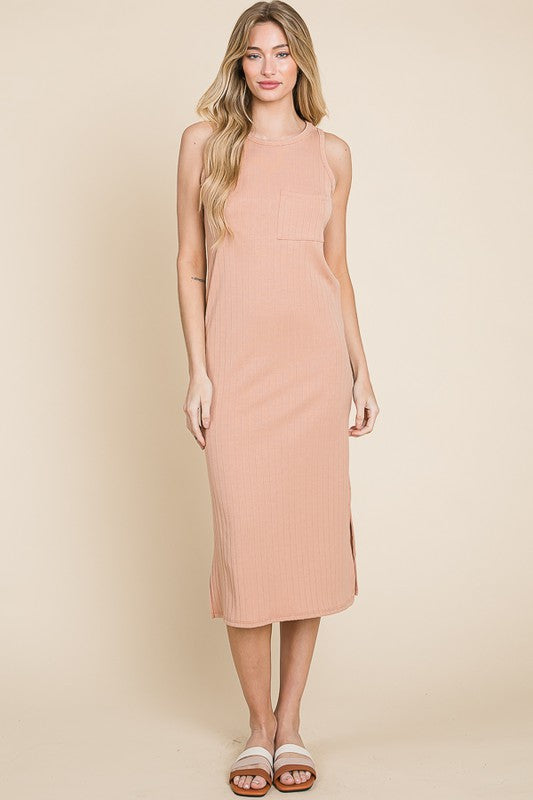 Ribbed Knit Sleeveless Midi Dress For Women – Elegant, Versatile and Stylish Sleeveless Dress with Ribbed Knit Texture and Midi Length