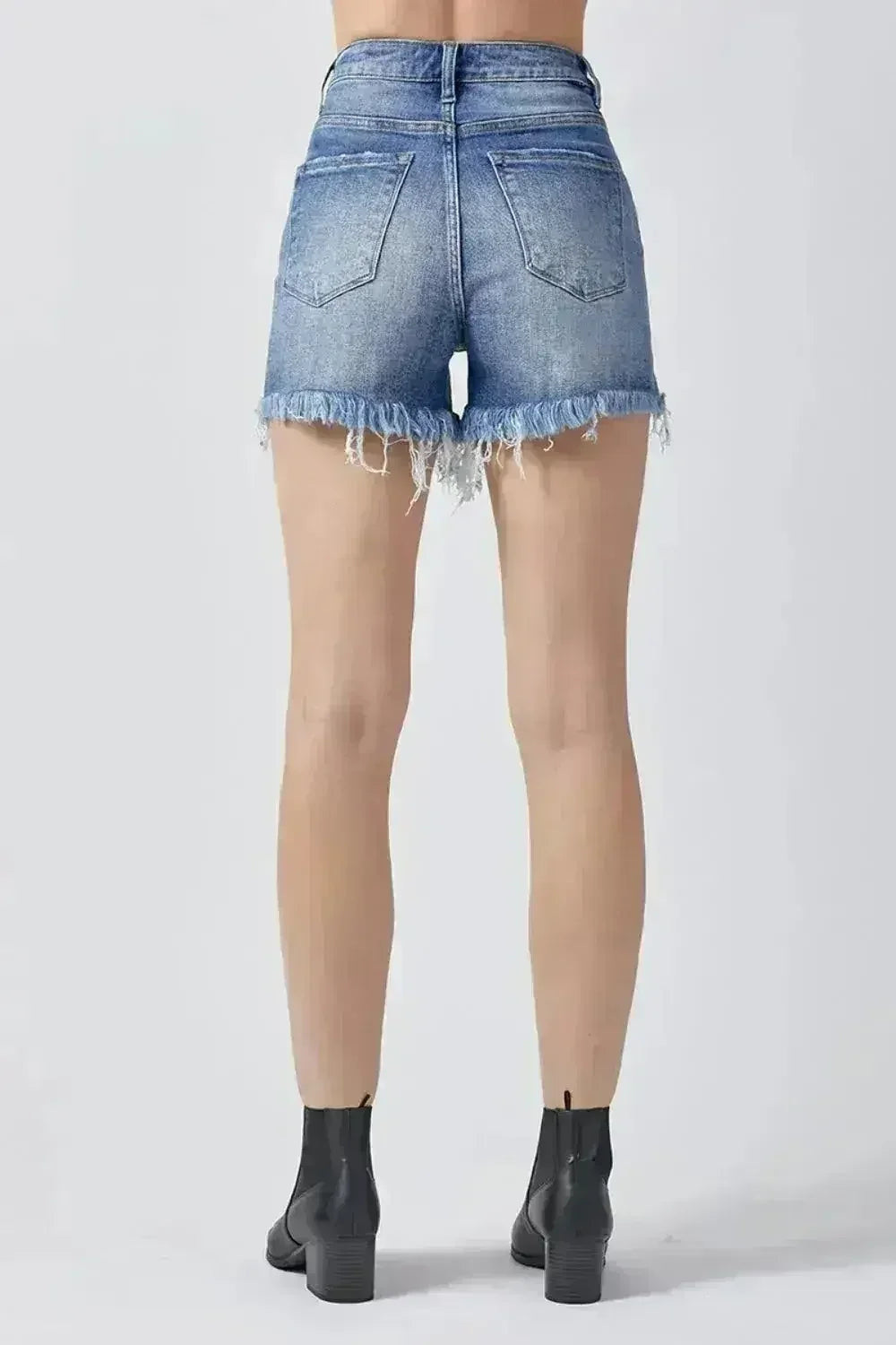 Raw Hem Asymmetrical Waist Denim Shorts - Femstylo