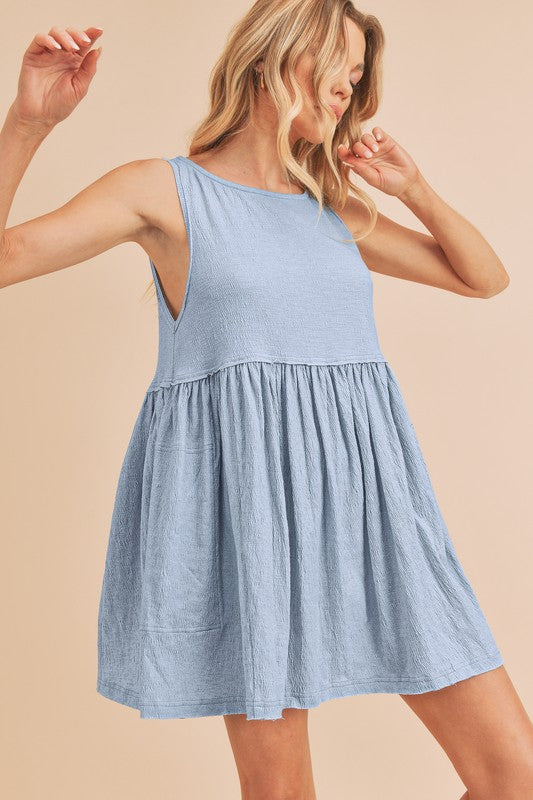 Round Neck Mini Tank Fluttering Dress For Women - Simple, Versatile & Comfortable For Everyday Wear