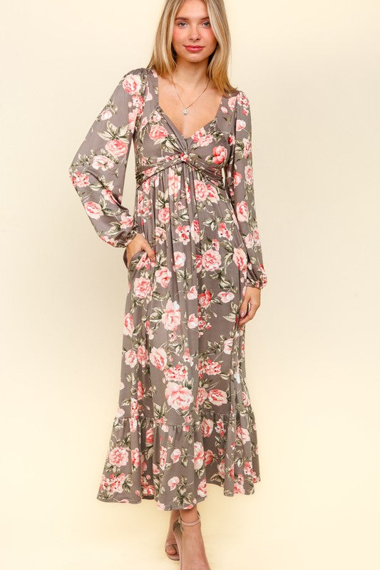 Twisted Detail Ruffled Hem Floral Dress with Side Pockets For Women – Feminine Floral Print, Sophisticated Twist Detail, Fun Ruffled Hem & Convenient Pockets