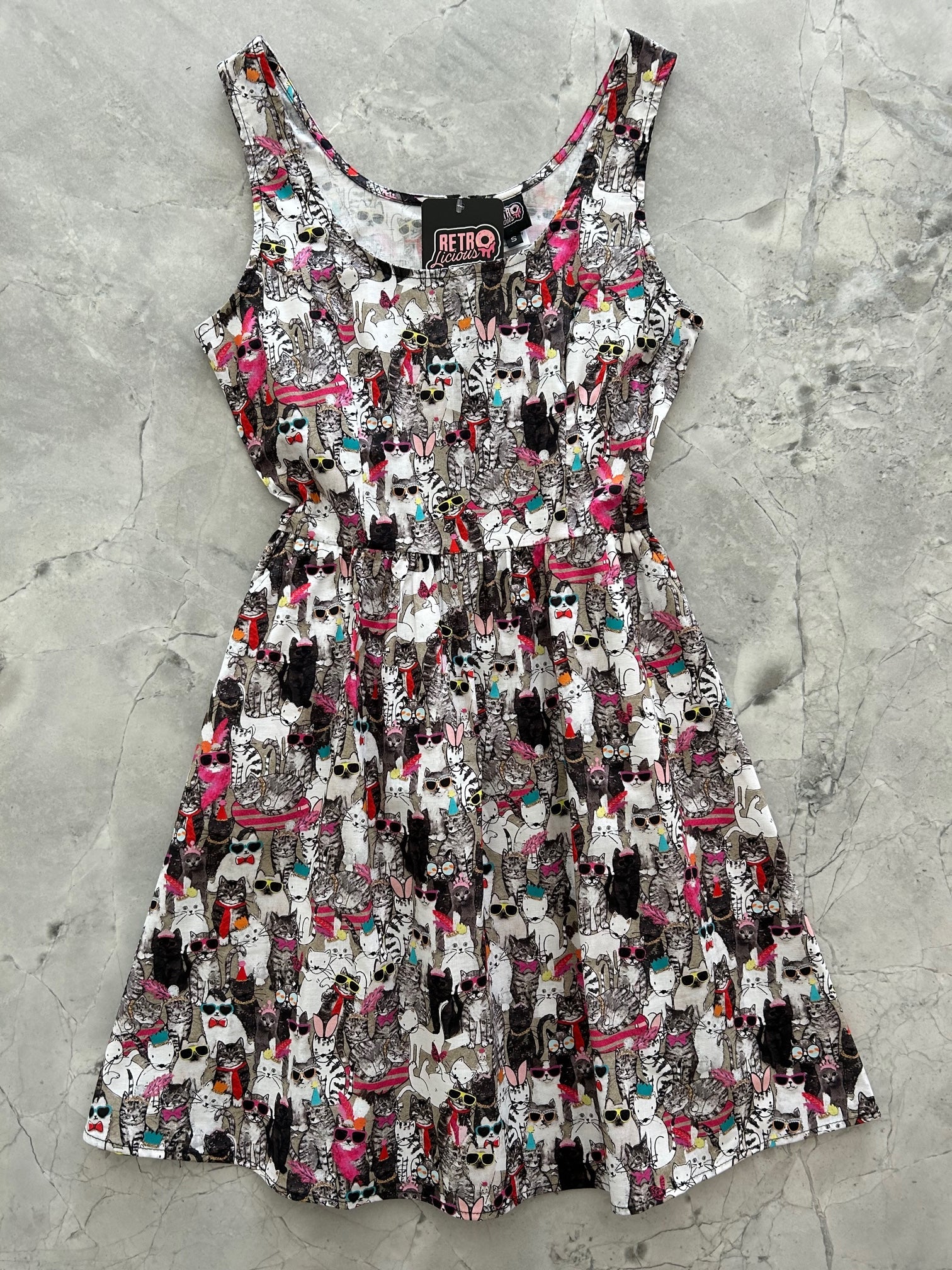 Cool Cats Shorter Length Fit & Flare Dress