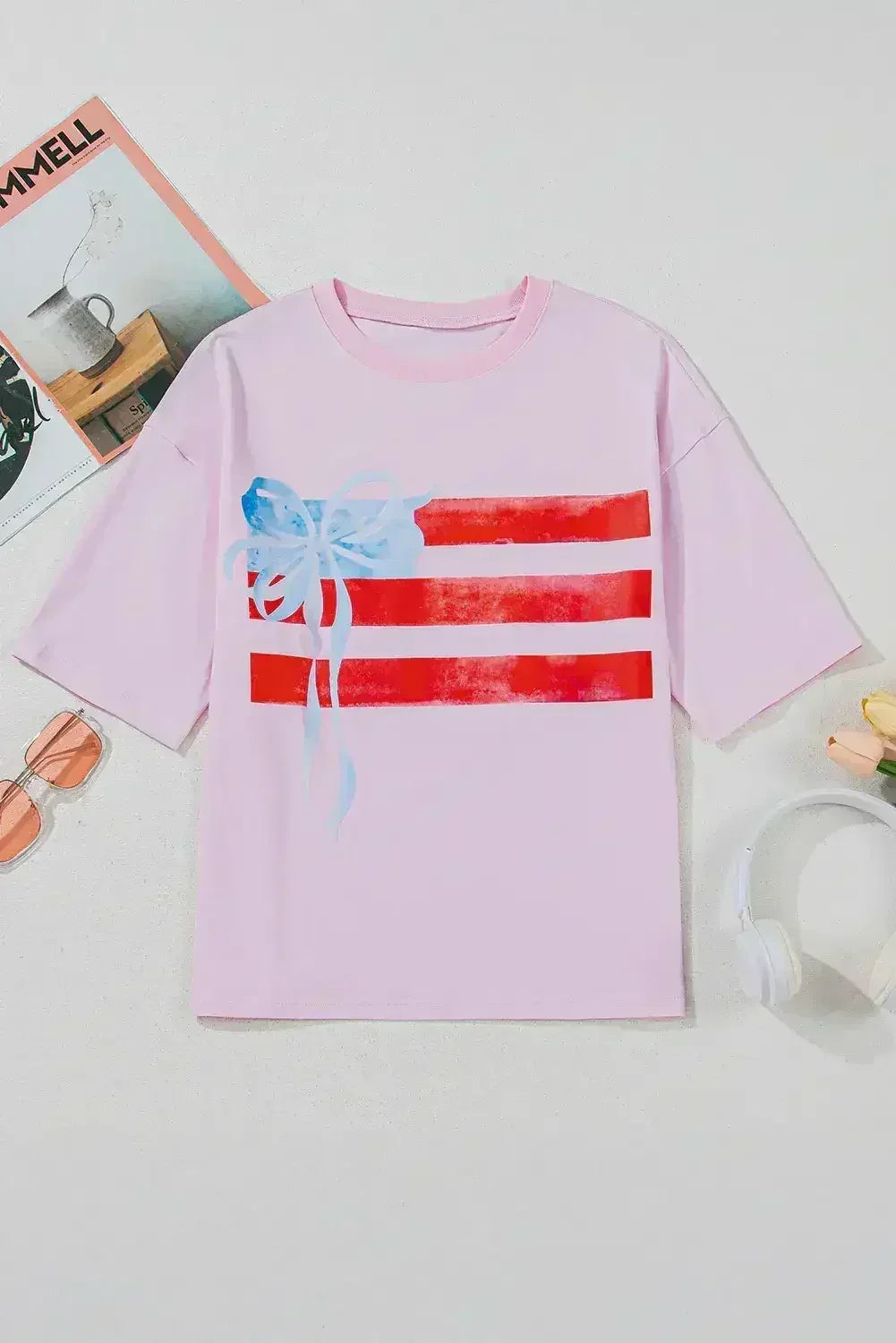 White Flag Bow Graphic Crewneck Tee