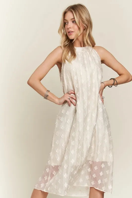 Applique Pearl Detail Grecian Neck Midi Dress For Women, Elegant Grecian Neck Dress with Applique Pearl Detailing for Formal Occasions & Galas