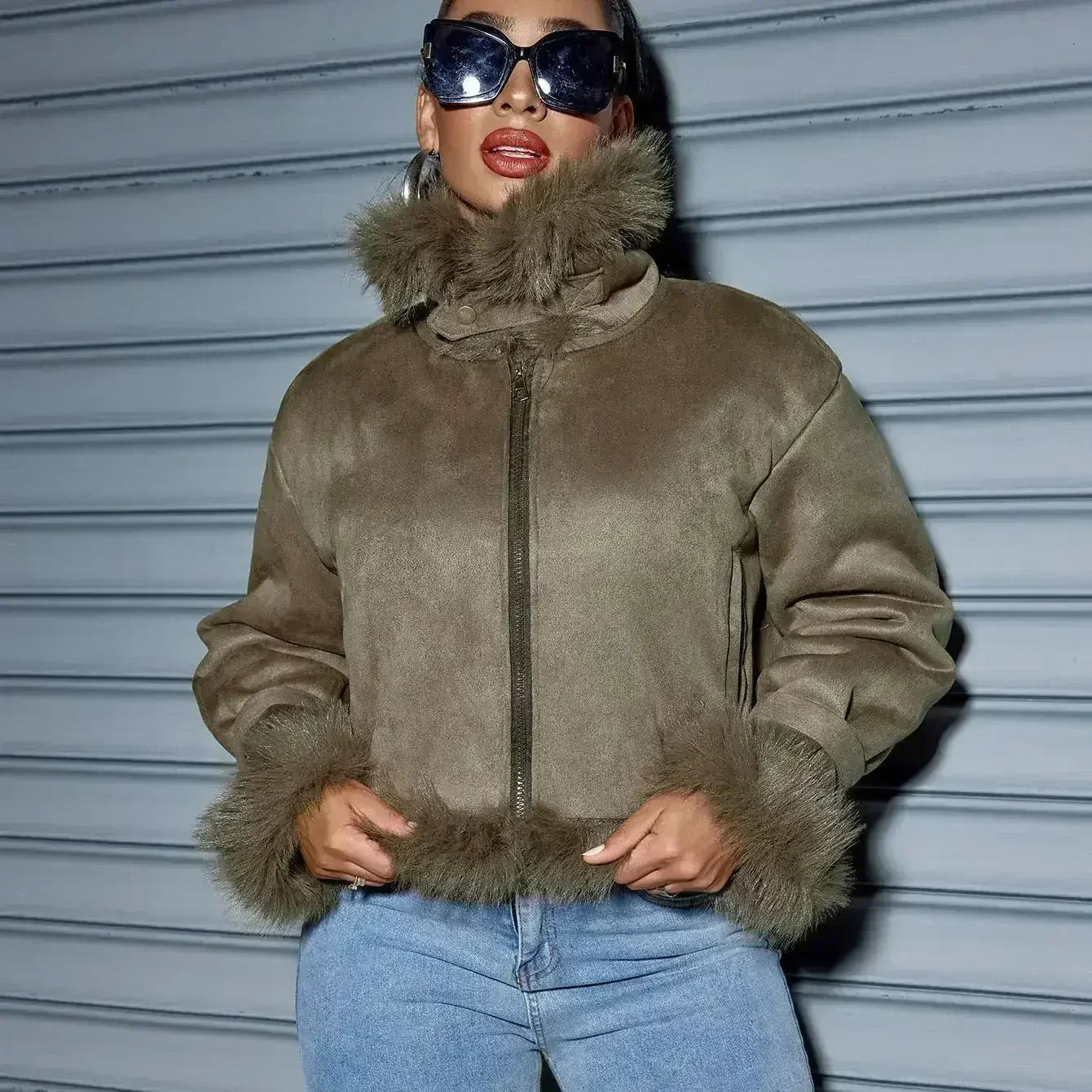Women's Suede Short Coat – Faux Leather Fall & Winter Streetwear