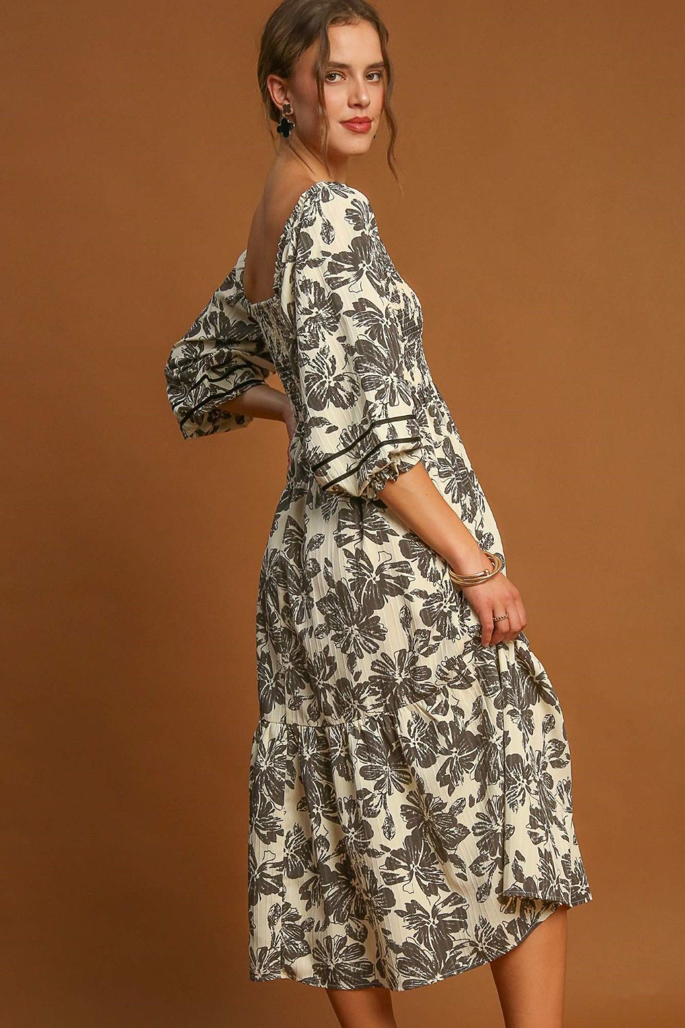 Ruffle Hem Flower Printed V-Neck Dress For Women – Floral Print Dress, Ruffle Hem V-Neck Dress, Feminine Floral Dress, Elegant V-Neck Dress, Flirty Ruffle Hem Dress