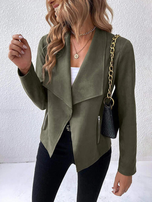 Classic Minimalist Collared Long Sleeve Jacket for Women – Minimalist & Lightweight Everyday Outerwear