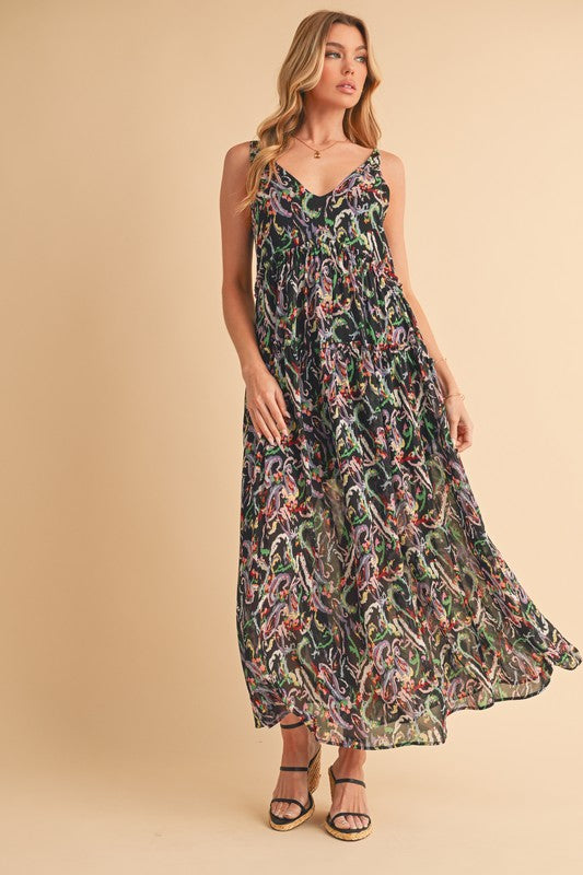 Printed V-Neck Frill Tiered Cami Comfortable Dress For Women – Playful, Feminine & Fun for Summer Days