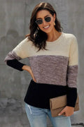 Winter Black Color Block Netted Texture Pullover Sweater