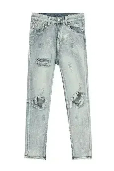 Distressed Side Zip Jeans with Pockets