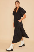 Sophisticated Elegant Black Puff Sleeve Midi Dress Luxury Dress for Women Timeless Women Dress
