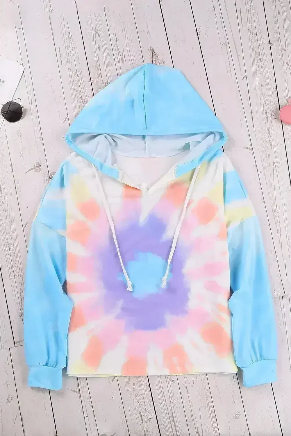 Fashion Sky Blue Colorblock The Sun Cotton Blend Tie Dye Hoodie