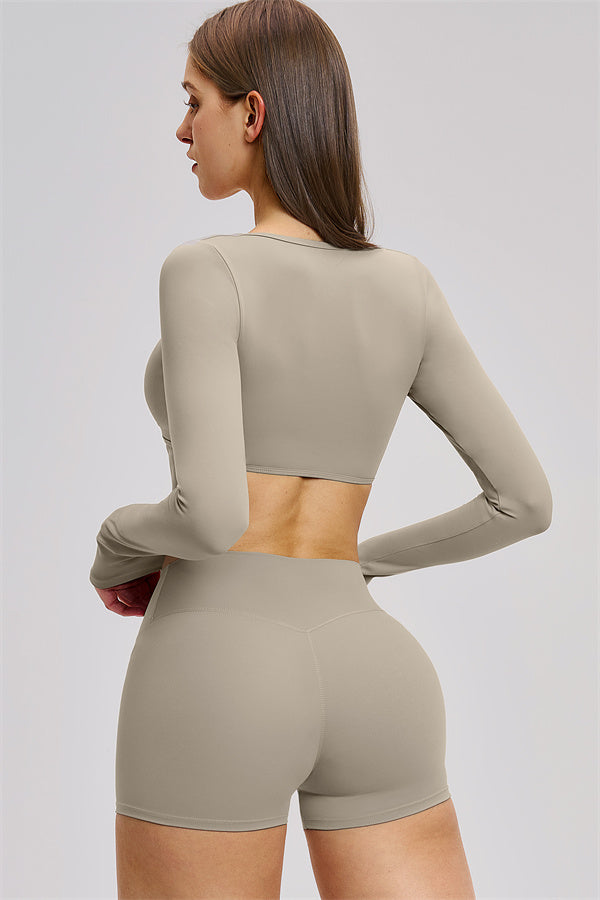 The Zestful Long Sleeve Crop Top Shorts 2-Piece Set