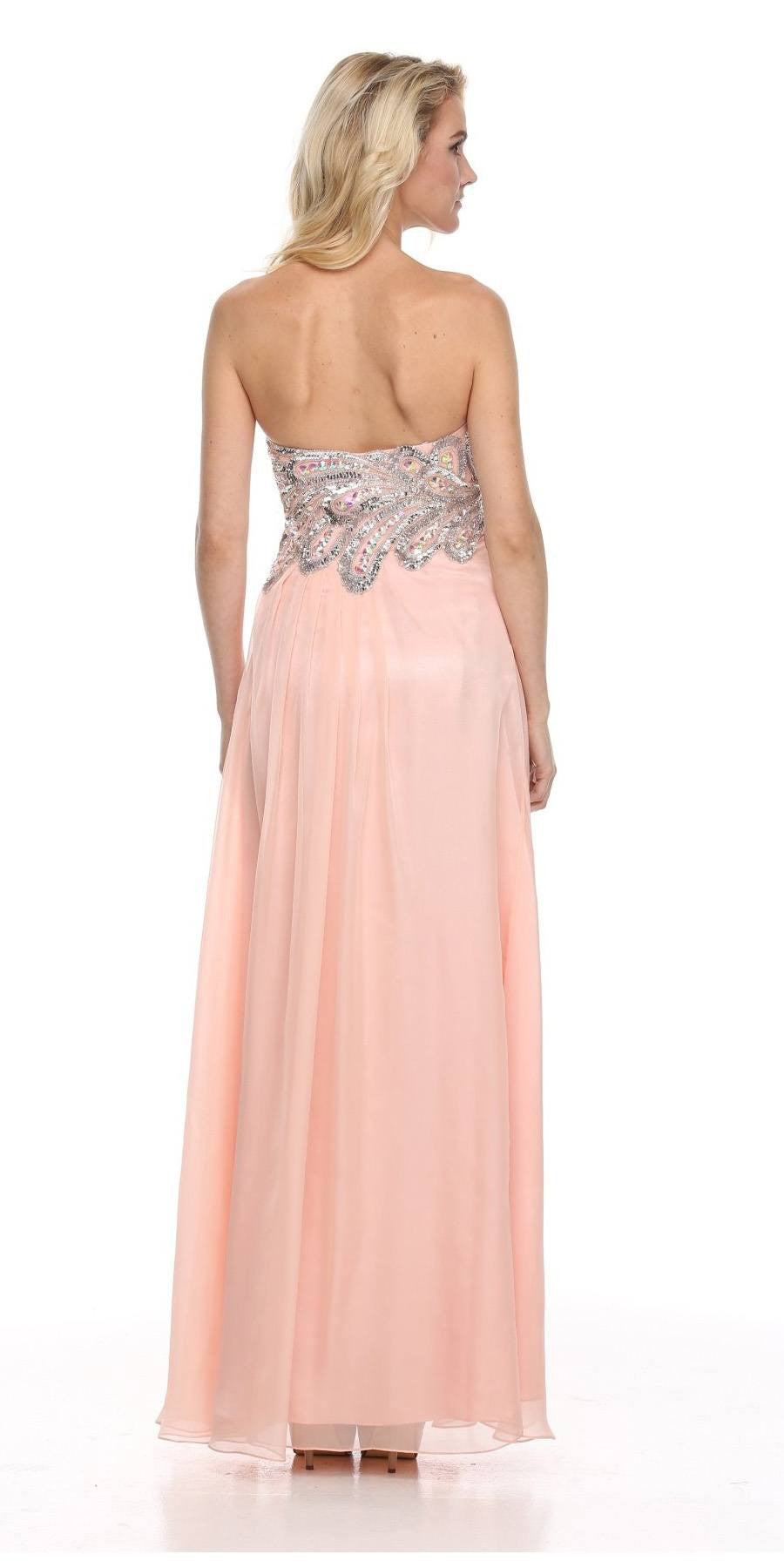 CLEARANCE - Juliet 548 Beaded Bodice Long Strapless Thigh Slit Formal Gown