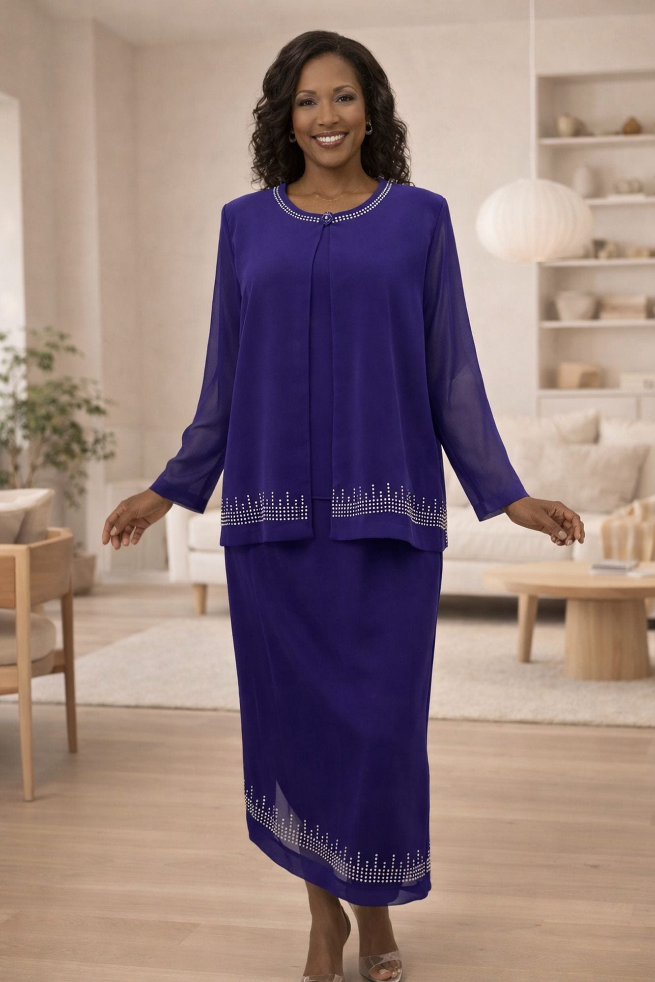 CLEARANCE - Hosanna Design 5505 Modest 3-Piece Tea Length Dress Set (Size 4XL)