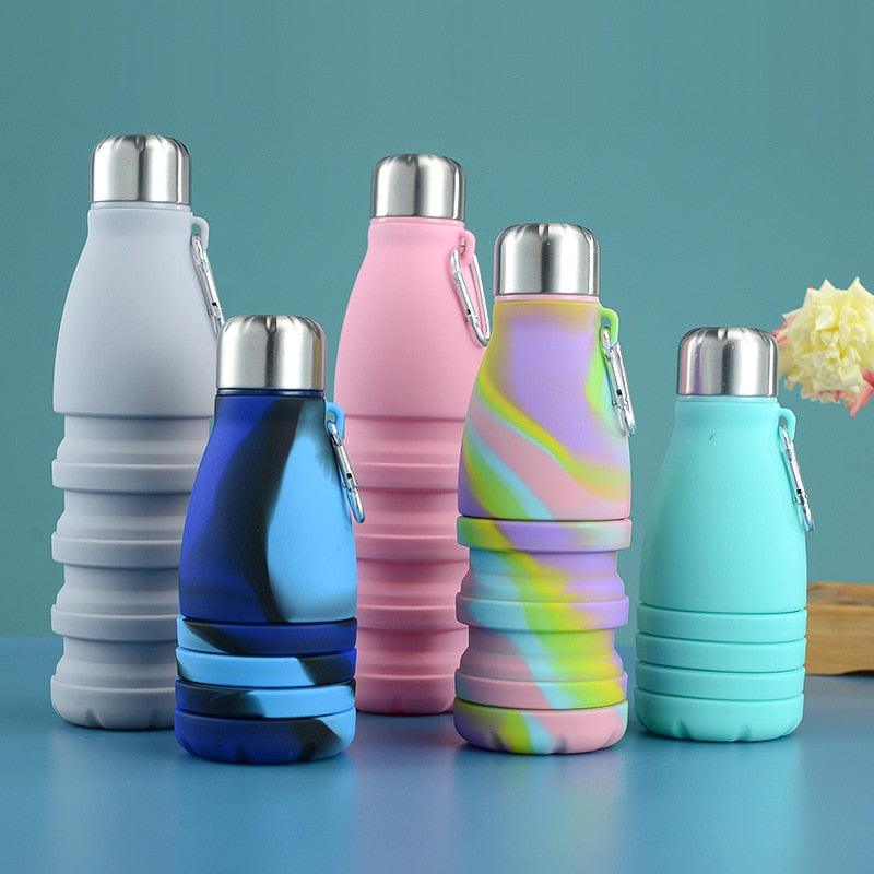 550ML Portable Silicone Bottle Retractable Folding Water Bottle Outdoor Sports Travel Drinking Cup with Large Capacity Silicone Foldable Sports Bottle Reusable Folding Travel Water Container for Gym Camping Hiking Fishing