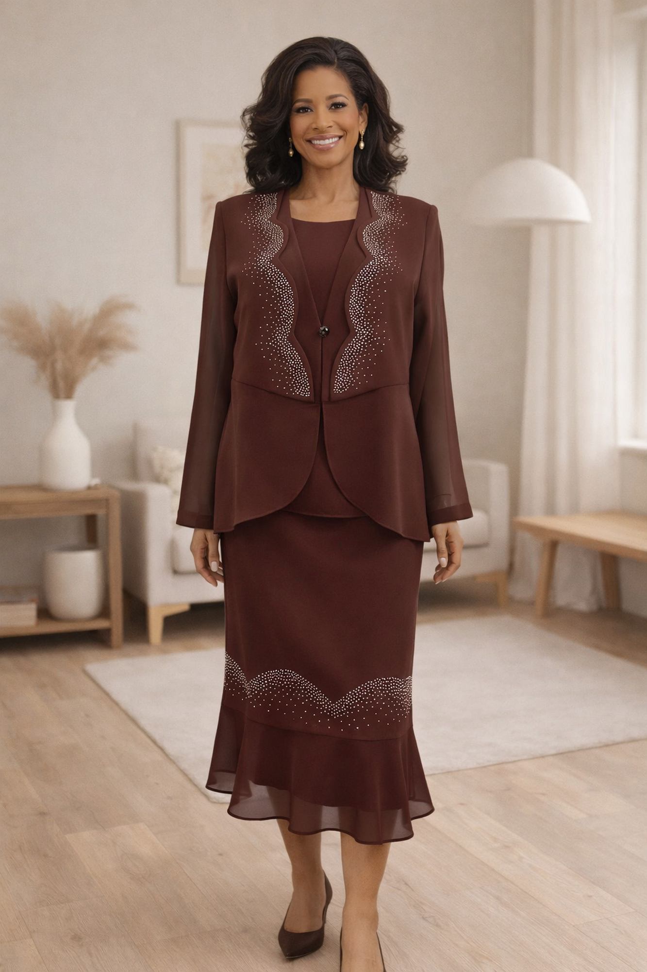 CLEARANCE - Hosanna 5549 Modest Outfit 3-Piece Set Tea Length Dress (Size XL)