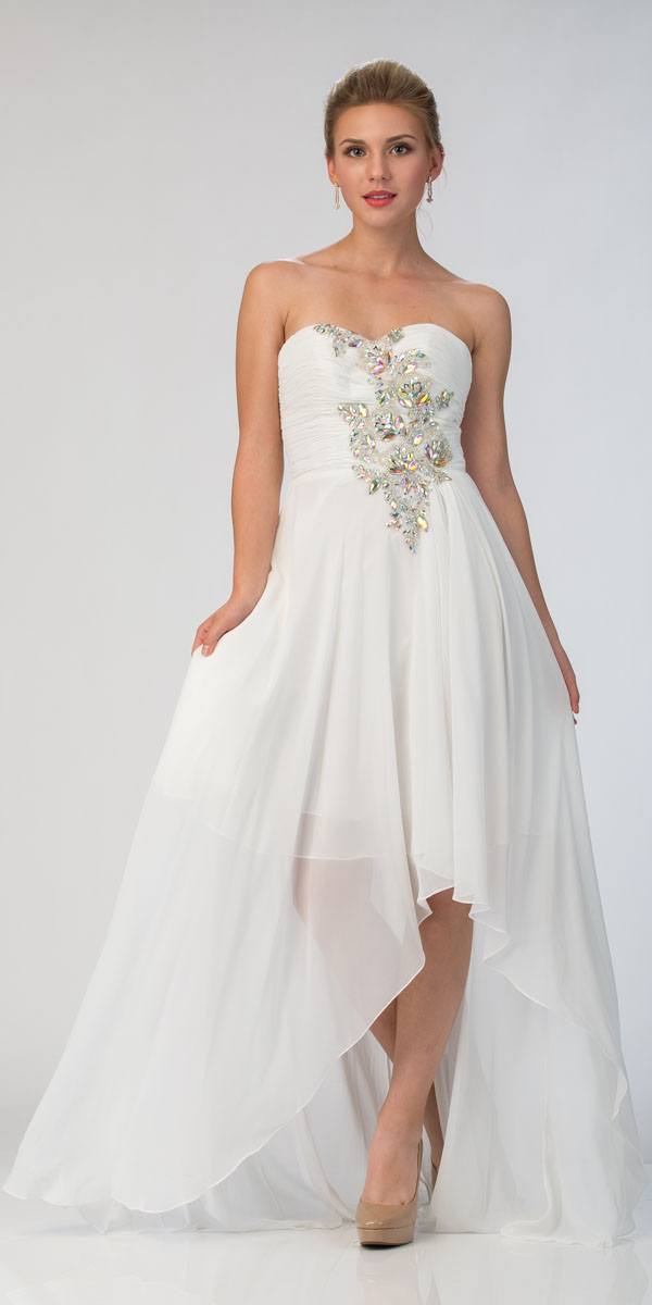 CLEARANCE - High Low Strapless A Line Ruched Bodice Prom Dress (Size 2XL)