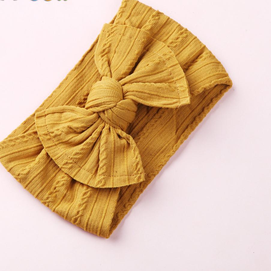 Modern Braid Nylon Bow Knot Solid Wide Nylon Headbands Turban Baby Girls Head Wrap For Girls