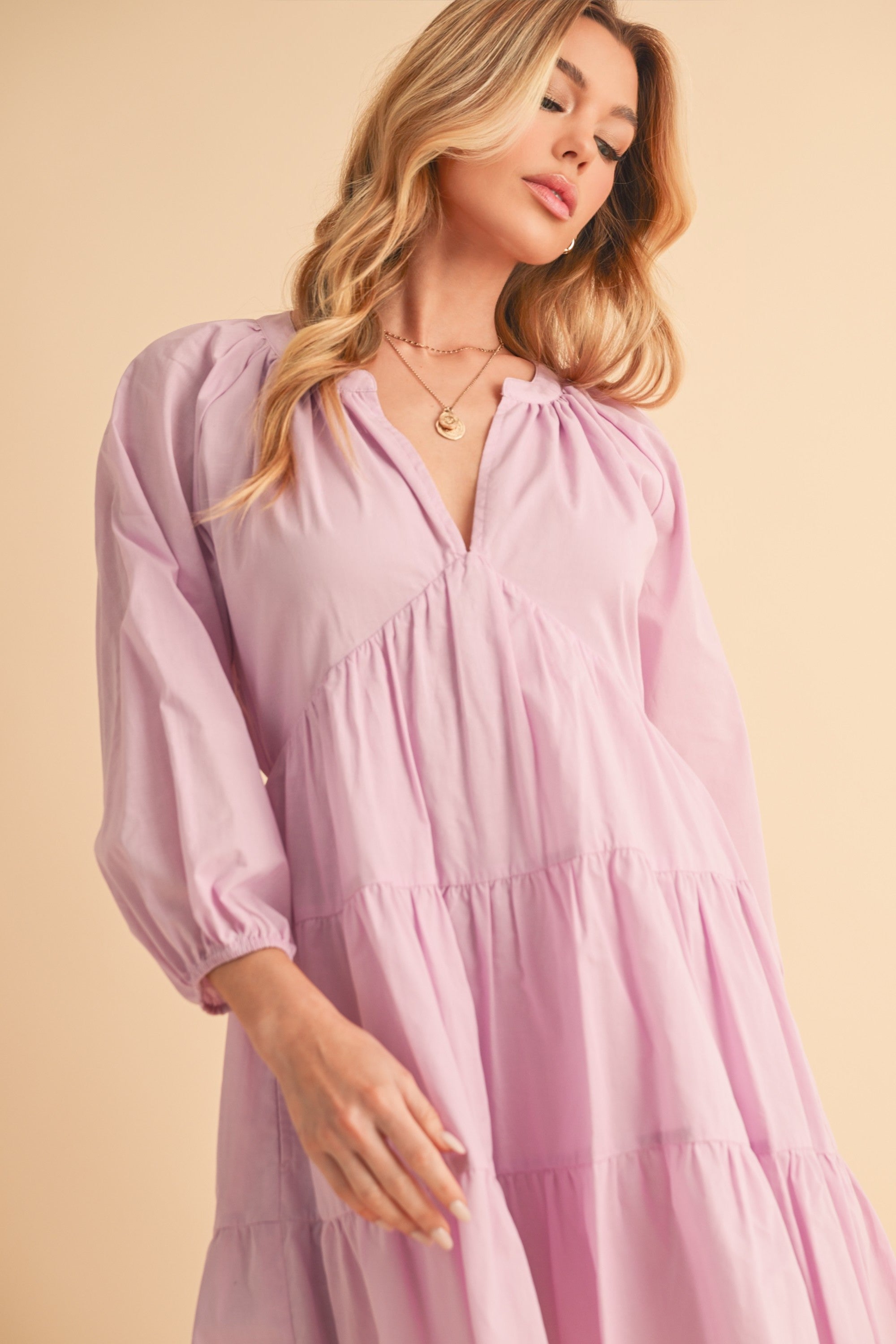 Notched Balloon Sleeve Tiered Mini Dress For Women–Trendy, Chic Style with Modern Balloon Sleeves, Tiered Layers for a Playful & Flirty Look
