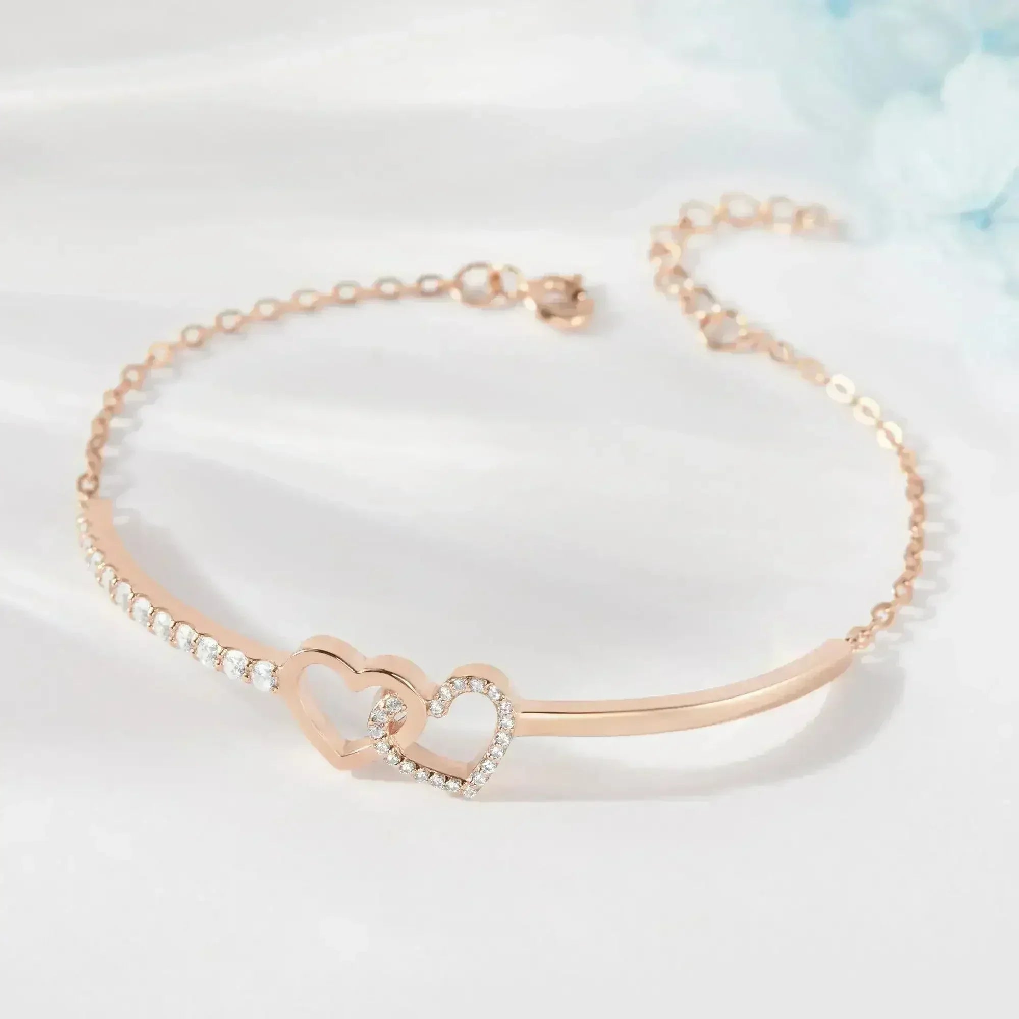 Double Heart Linked Necklace, Silver Heart Pendant Necklace, Stone