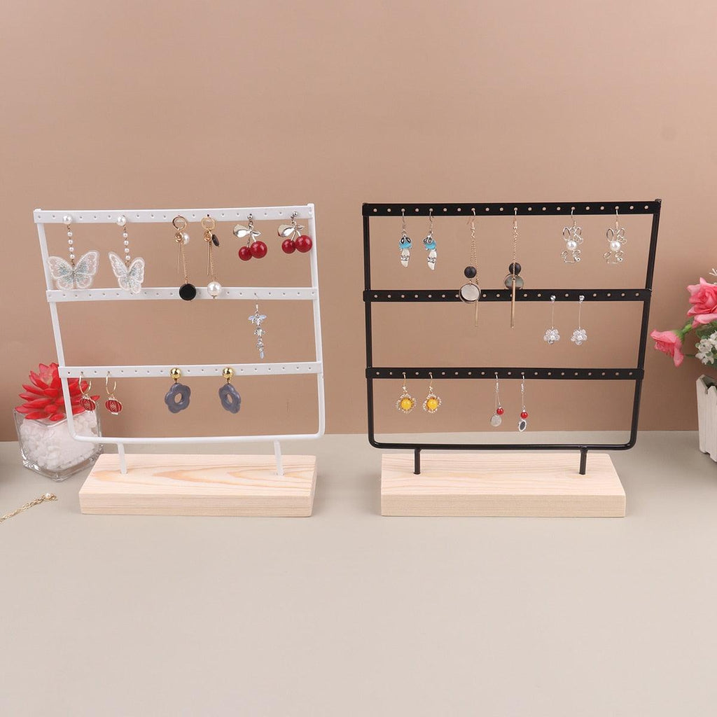 57 Holes Stand Jewelry Display Organizer Earrings Pendants Bracelets Jewelry Holder With Wooden Base Earrings Storage Rack Earrings Organizer Jewelry Display Stand