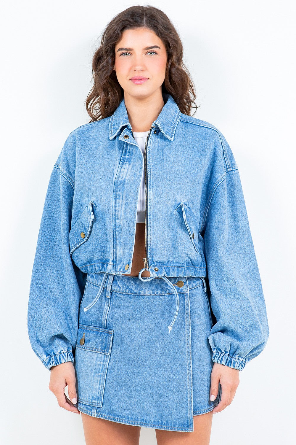 American Bazi Drawstring Waist Crop Girls Texas Jacket For Women Stylish and Adjustable Trucker Jacket