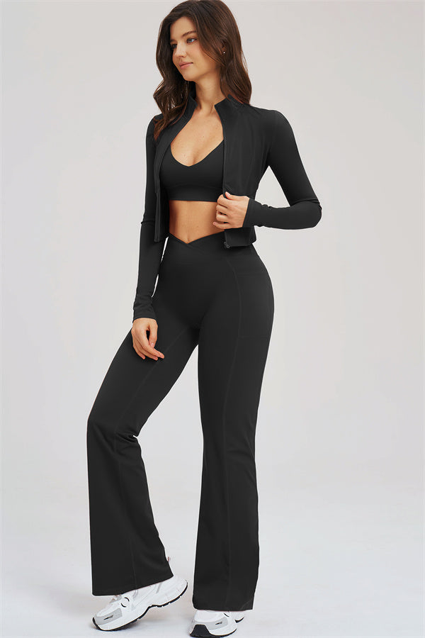 The Sizzle Zip Jacket Sports Bra Flared Leggings 3-Piece Set