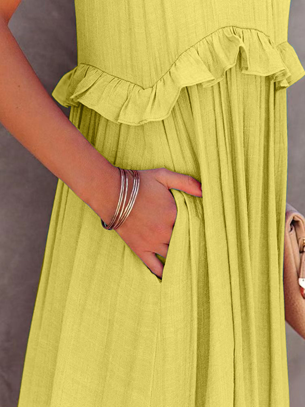 Romantic Ruffled Sleeveless Tiered Maxi Dress with Pockets Elegant & Chic Statement Beautiful Design Dress