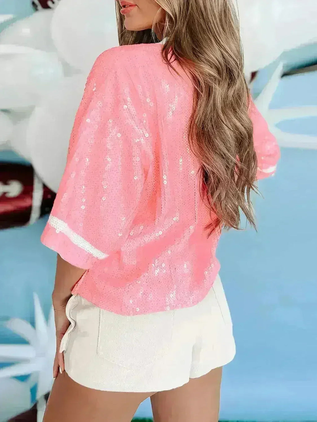 Sequin Football Top - Sparkling Half-Sleeve Blouse | Femstylo
