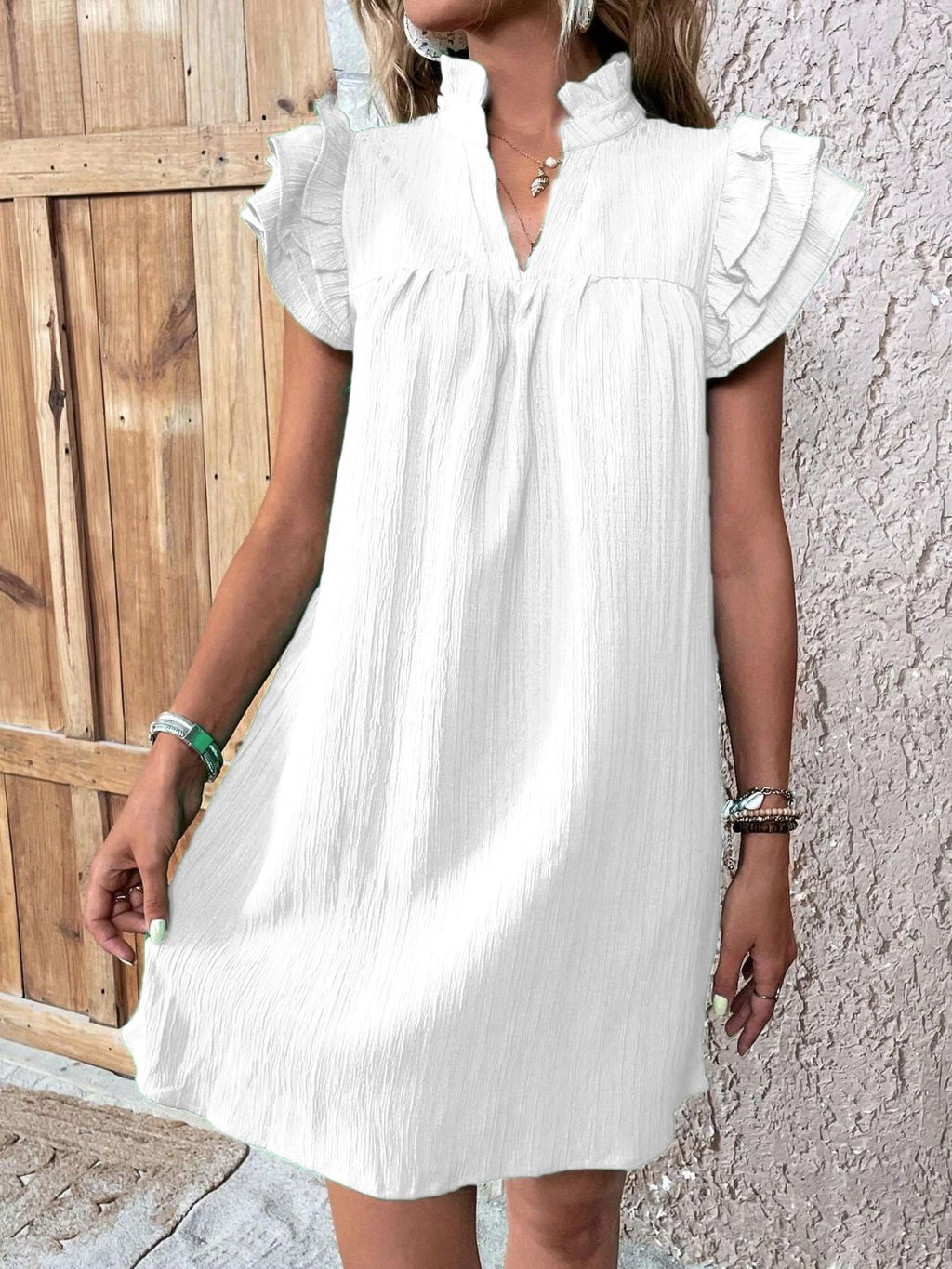 Elegant Ruffled Cap Sleeve Mini Dress Feminine & Flowy Summer Dress