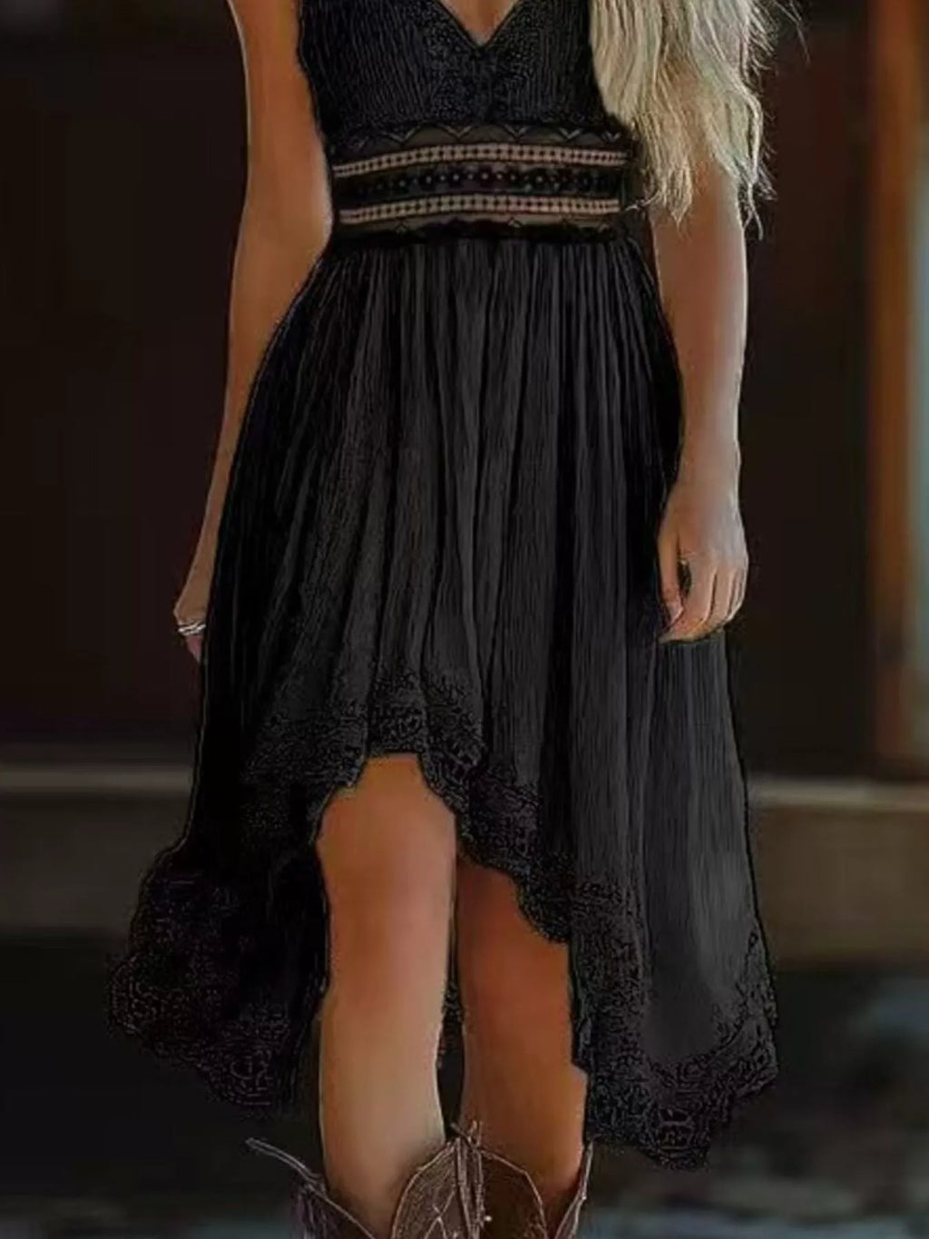 Asymmetrical Hem Lace V-Neck Cami Dress