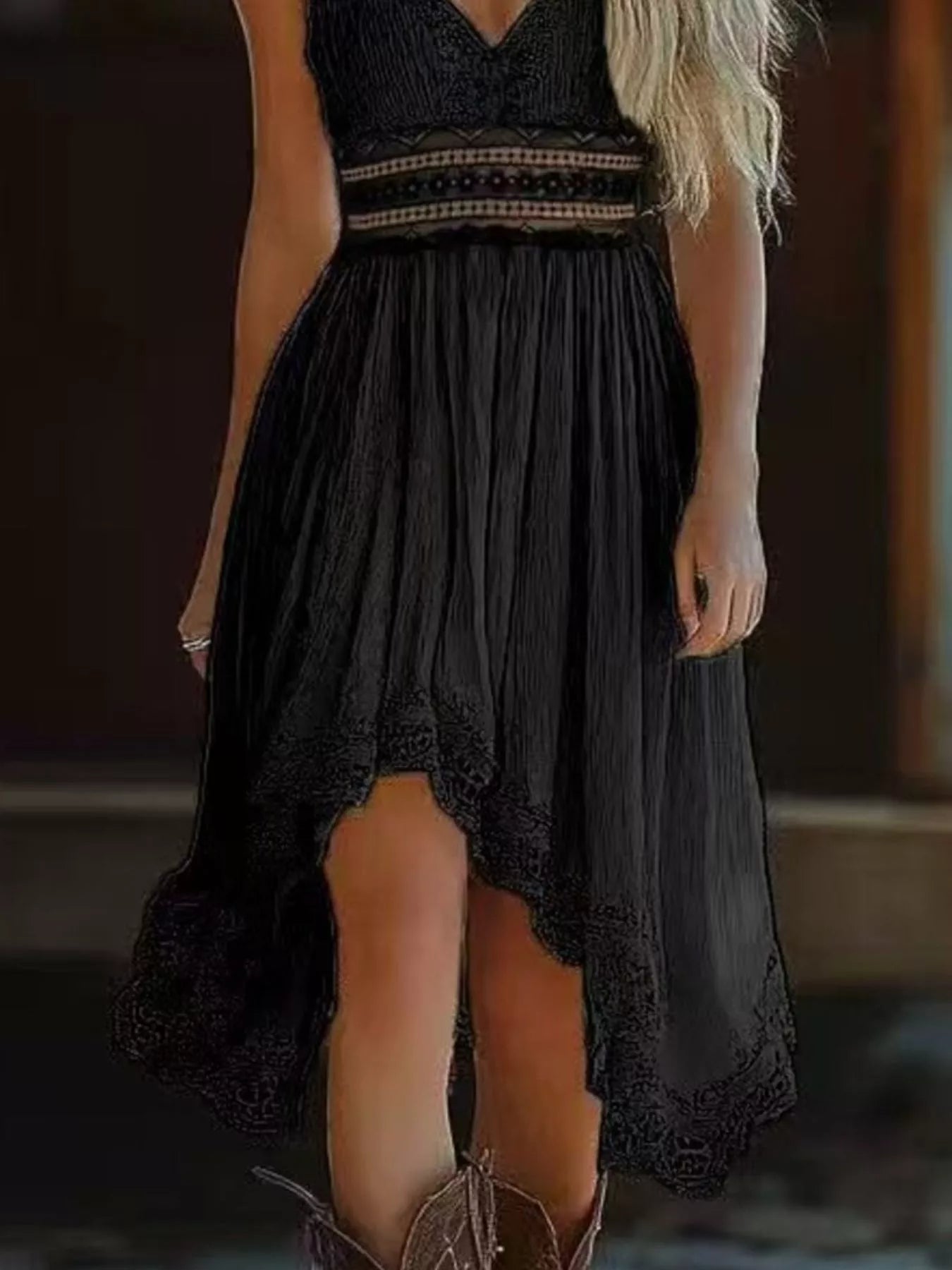 Asymmetrical Hem Lace V-Neck Cami Dress