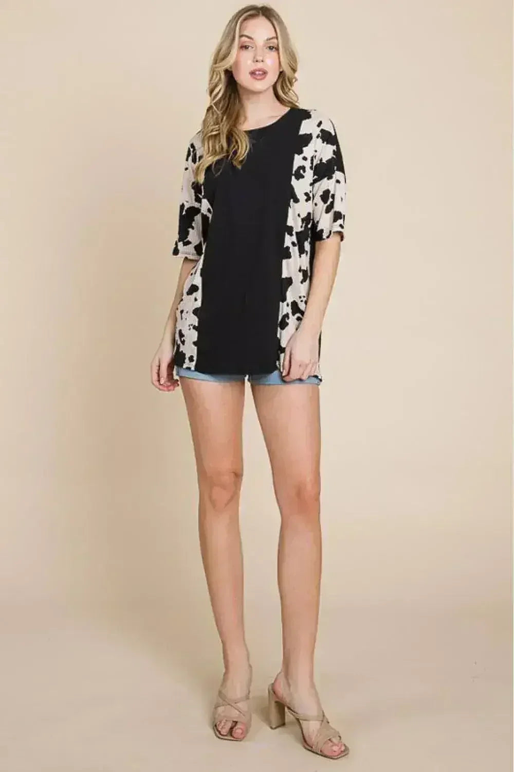 Animal Contrast Ribbed Tee - Edgy Women's Top | Femstylo
