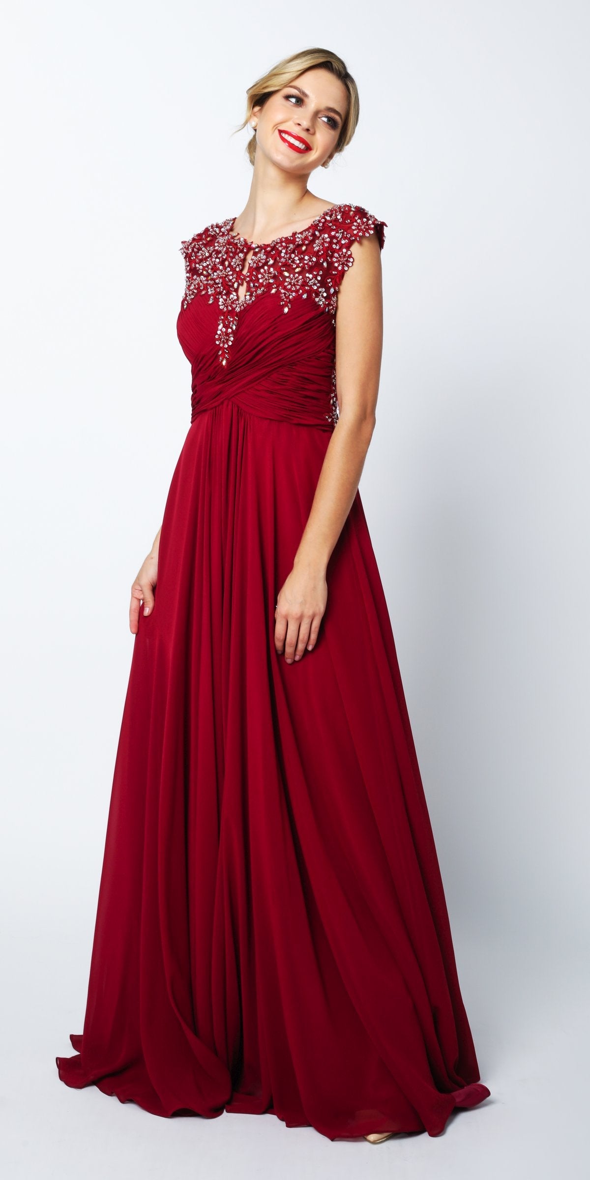 CLEARANCE - Juliet 585 A-Line Gown Cap Sleeve Empire Waist Full Length (Size M)