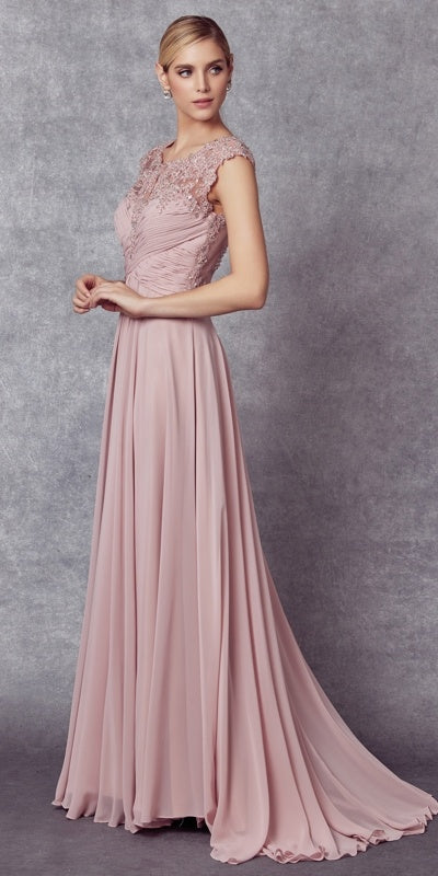 Juliet 585 A-Line Gown Cap Sleeve Empire Waist Full Length
