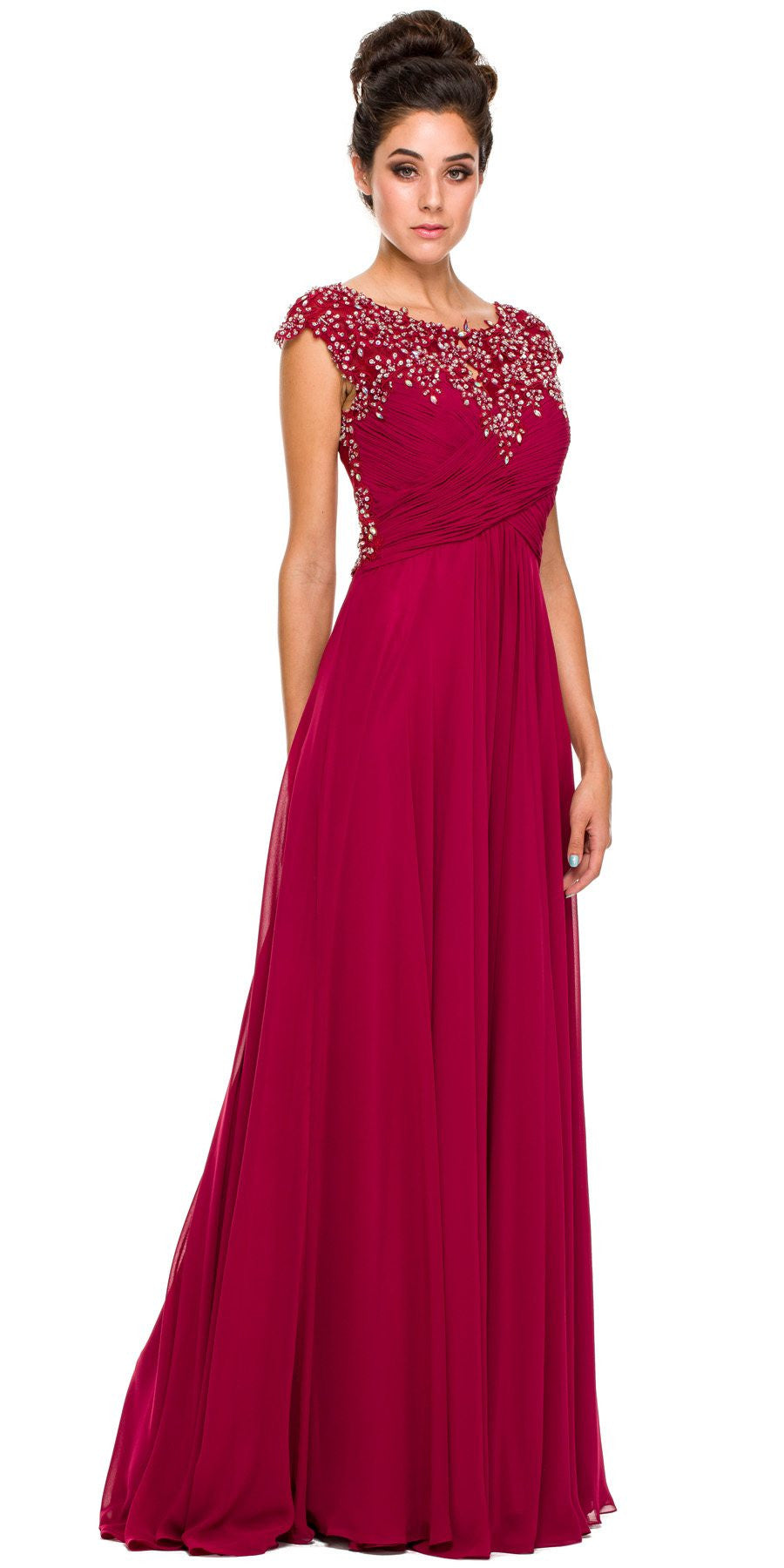 Juliet 585 A-Line Gown Cap Sleeve Empire Waist Full Length