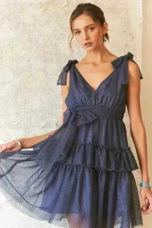 Polka Dot Mesh Dress – Playful Tie Shoulder & Smocked Detail