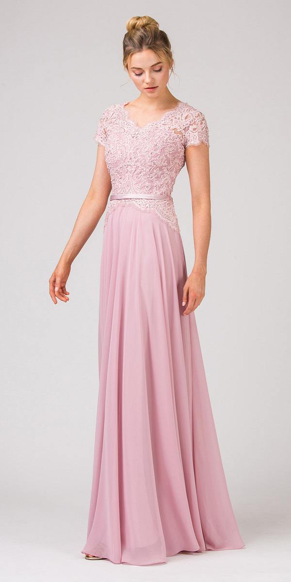 CLEARANCE - Eureka 5909 Lace Bodice A-Line Long Dress Short Sleeves (Size 3XL)